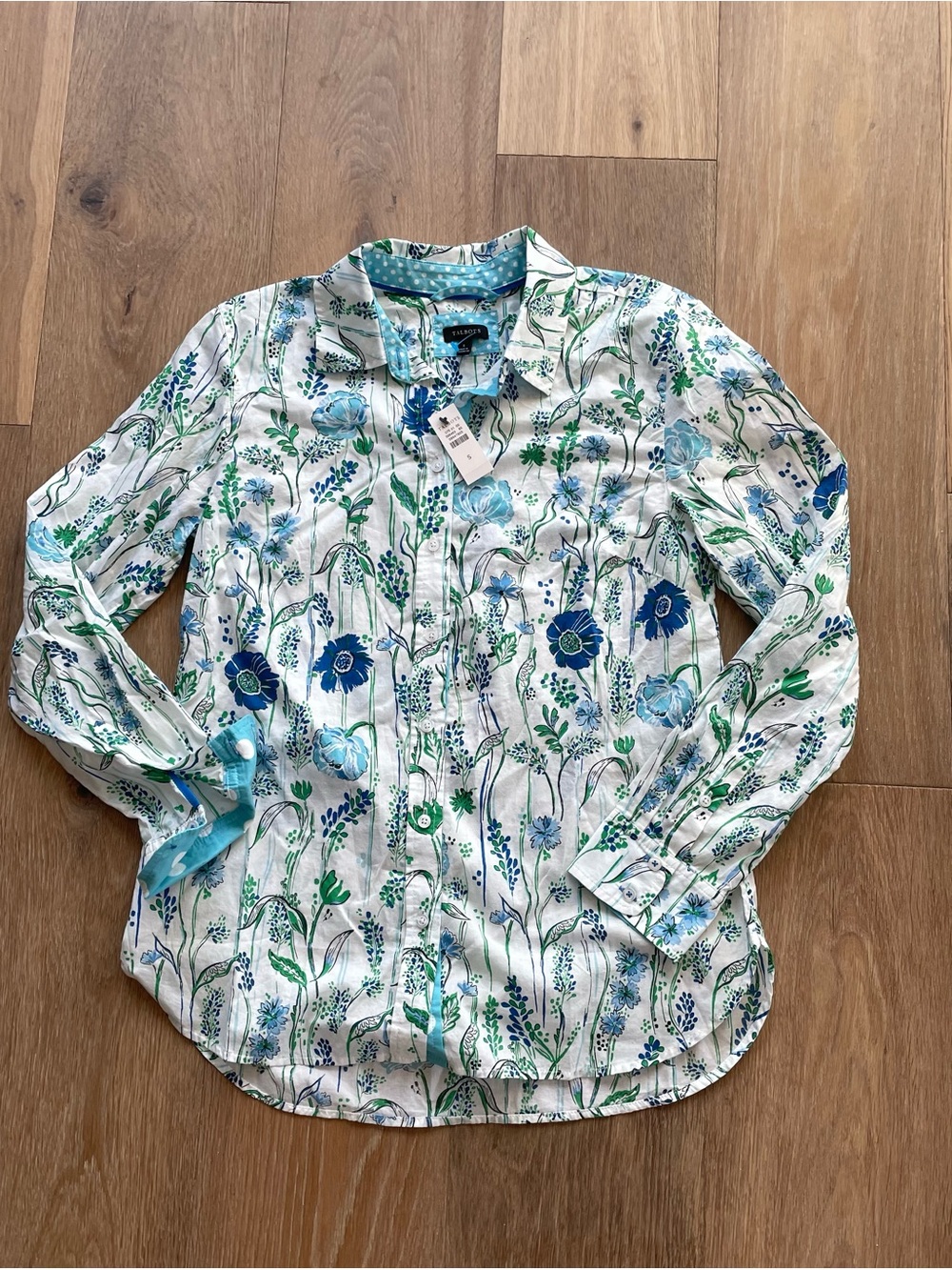 Talbots Women's Floral Button-Down Shirt - Blue & Green on White